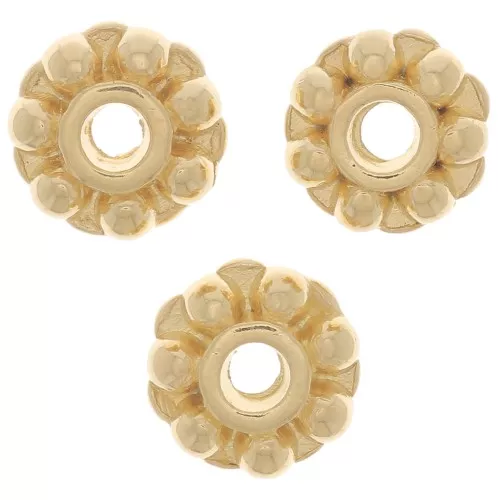 Perles rondelles fleurs 7 mm - Doré à l'or fin x6