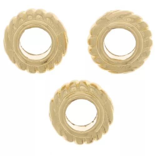 Perles rondelles travaillées 6 mm - Doré à l'or fin x6