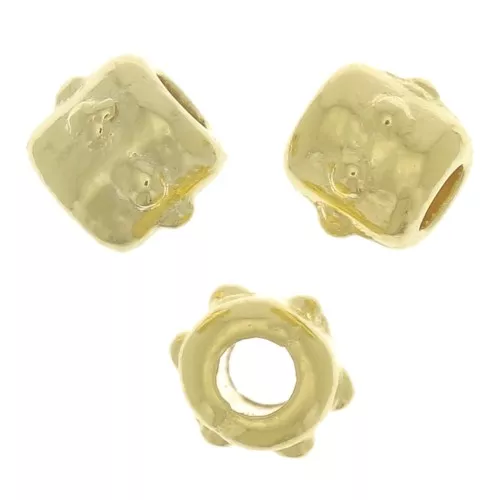 Perles mini tubes travaillées avec petites boules 3x3.5 mm - Doré à l'or fin x10