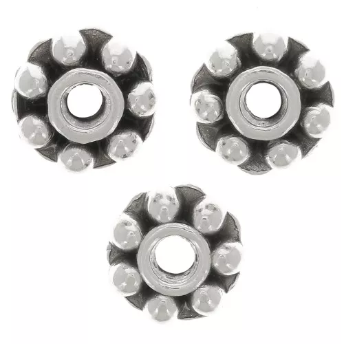Perles rondelles fleurs 7 mm - Placage argent fin vieilli x6
