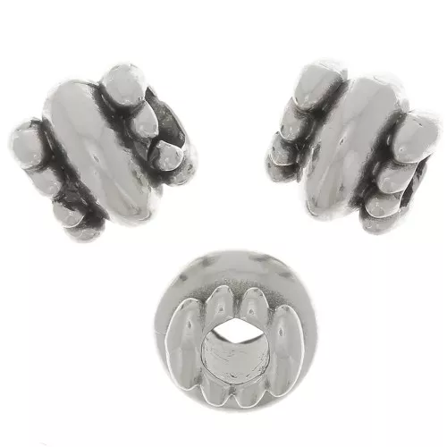 Perles tubes travaillées 6x6.5 mm - Placage argent fin vieilli x6