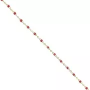 Chaîne avec perles en résine époxy 2 mm - Acier inoxydable 304 Doré - Rouge x1m