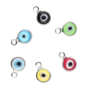 Mini breloques oeil avec résine 9.8x6.5 mm - Acier inox 304 - Multicolore x6