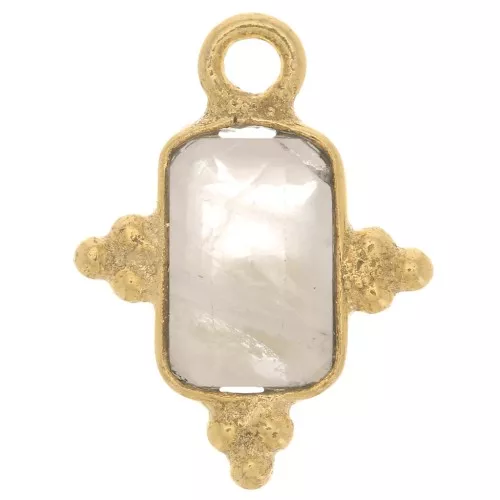 Breloque rectangle facettée et petites boules 12x9 mm - Doré à l'or fin - Quartz Rose x1