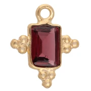 Breloque rectangle facettée et petites boules 14x11.5mm - Doré à l'or fin-Grenat