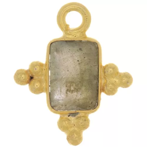Breloque rectangle facettée et petites boules 13x11 mm - Doré à l'or fin - Labradorite x1