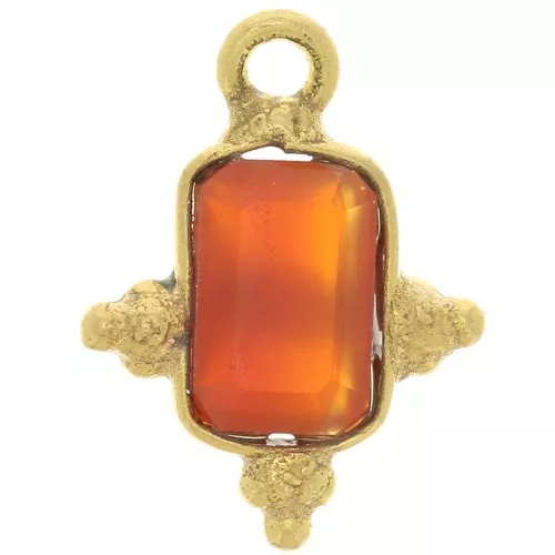 Breloque rectangle facettée et petites boules 12x9mm Doré à l'or fin - imitation Cornaline x1