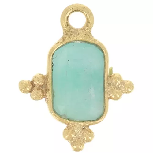 Breloque rectangle facettée - petites boules 12x10.5 mm Doré or fin Amazonite x1