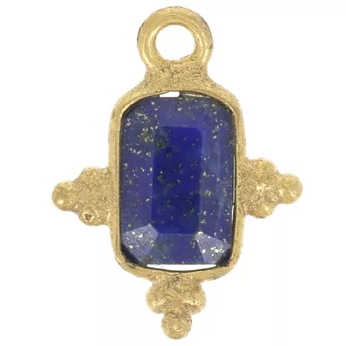 Breloque rectangle facettée et petites boules 12x9 mm - Doré à l'or fin - Lapis lazuli x1