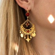 Breloque rectangle facettée et petites boules 13x10.5mm Doré à l'or fin-imitation Turquoisex1