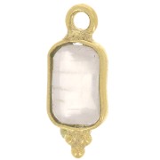 Breloque rectangle facettée avec 3 petites boules 12x5 mm - Doré à l'or fin - Quartz Rose x1