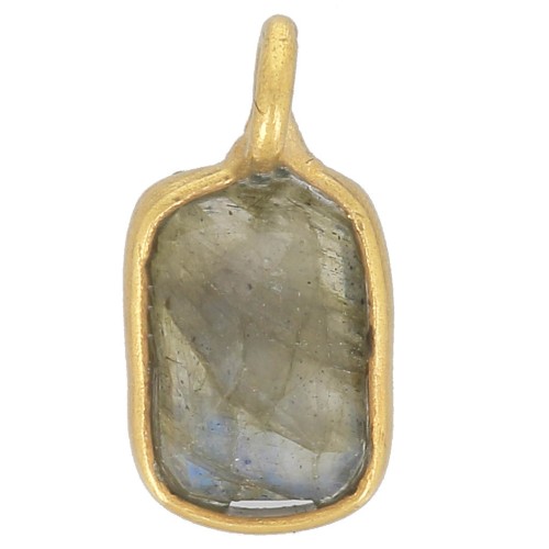 Breloque rectangle facettée en pierre gemme 10x5 mm - Doré à l'or fin - Labradorite x1
