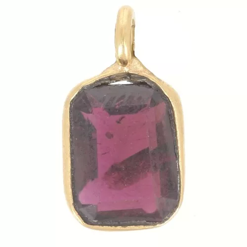 Breloque rectangle facettée - pierre gemme 11x6 mm - Doré à l'or fin - Grenat x1