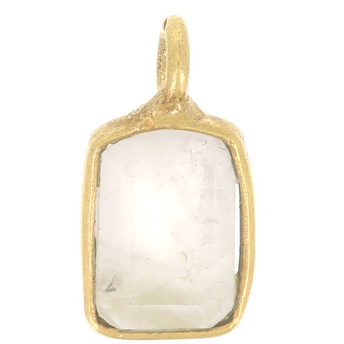 Breloque rectangle facettée en pierre gemme 10x5 mm - Doré à l'or fin - Quartz Rose x1
