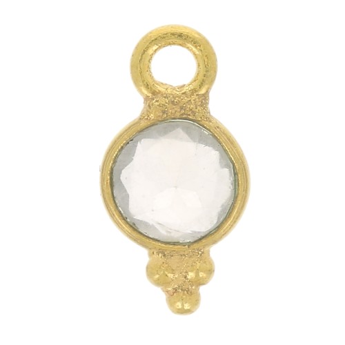 Breloque ronde facettée avec petites boules 9x5 mm - Doré à l'or fin - Quartz rose x1