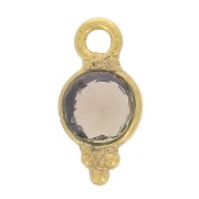 Breloque ronde facettée avec petites boules 9x5 mm - Doré à l'or fin - Quartz fumé x1|raw }}