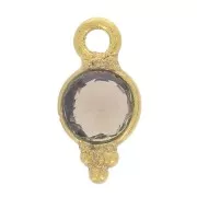 Breloque ronde facettée avec petites boules 9x5 mm - Doré à l'or fin - Quartz fumé x1