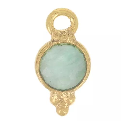 Breloque ronde facettée avec petites boules 9x5 mm - Doré à l'or fin - Amazonite x1