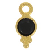 Breloque ronde facettée avec petites boules 10.5x5 mm - Doré à l'or fin - Onyx noir x1