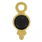 Breloque ronde facettée avec petites boules 10.5x5 mm - Doré à l'or fin - Onyx noir x1