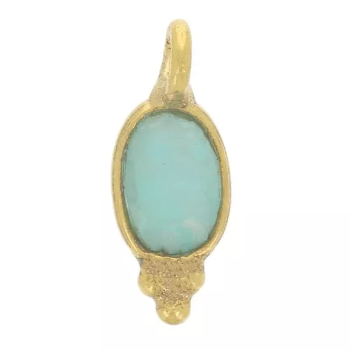 Breloque ovale facettée avec petites boules 12x5 mm - Doré à l'or fin - Amazonite