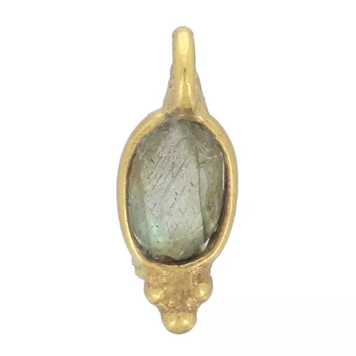 Breloque ovale facettée avec petites boules 10x4 mm - Doré à l'or fin - Labradorite x1