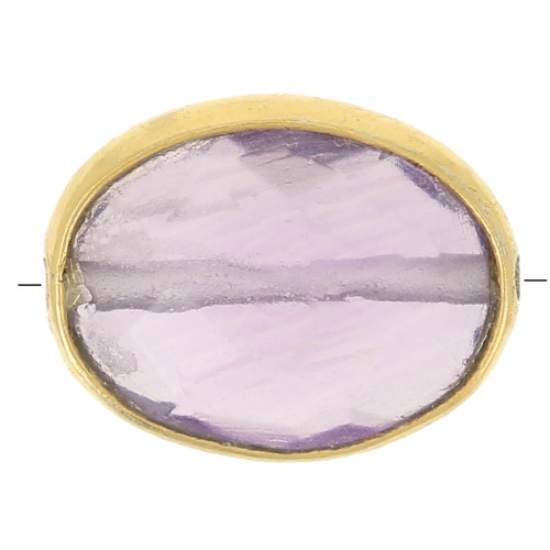 Perle ovale facettée 9x7 mm en pierre gemme - Doré à l'or fin - Amethyste x1