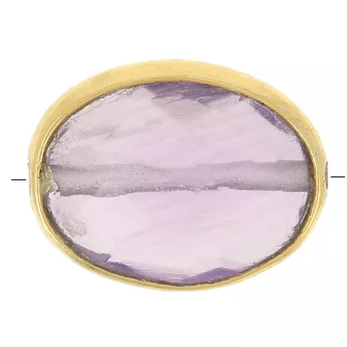 Perle ovale facettée 9x7 mm en pierre gemme - Doré à l'or fin - Amethyste x1
