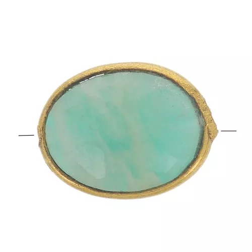 Perle ovale facettée 9x7 mm en pierre gemme - Doré à l'or fin - Amazonite x1