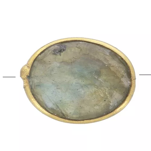 Perle ovale facettée 9x7 mm en pierre gemme - Doré à l'or fin - Labradorite x1