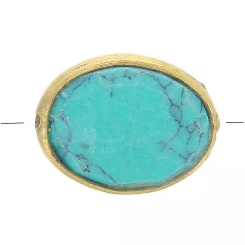 Perle ovale facettée 9x7 mm en imitation pierre gemme - Doré - Turquoise x1