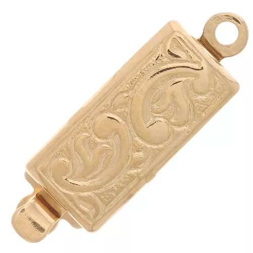 Fermoir rectangle à clipser 18x6 mm - motif arabesques - Doré x1