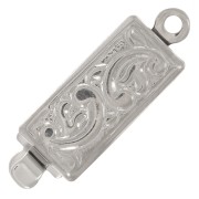 Fermoir rectangle à clipser 18x6 mm - motif arabesques - White Bronze x1