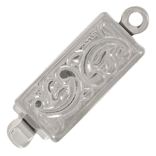 Fermoir rectangle à clipser 18x6 mm - motif arabesques - White Bronze x1