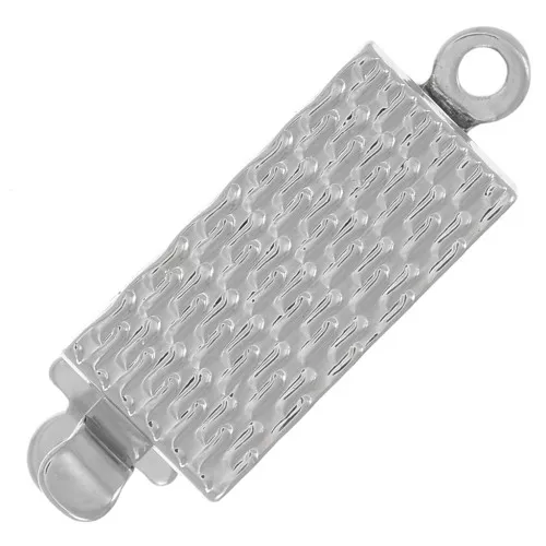Fermoir rectangle texturé à clipser 18x6 mm - Rhodié x1