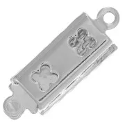 Fermoir rectangle texturé à clipser 18x6 mm - Rhodié x1