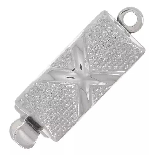 Fermoir rectangle travaillé à clipser 18x6 mm - Rhodié x1