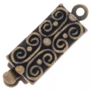 Fermoir rectangle à clipser travaillé et petites boules 18x6.5 mm - Bronze x1