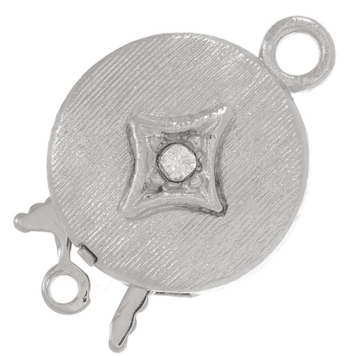 Fermoir rond à clipser strié et strassé 18x12 mm - motif losange - Plaqué Rhodium