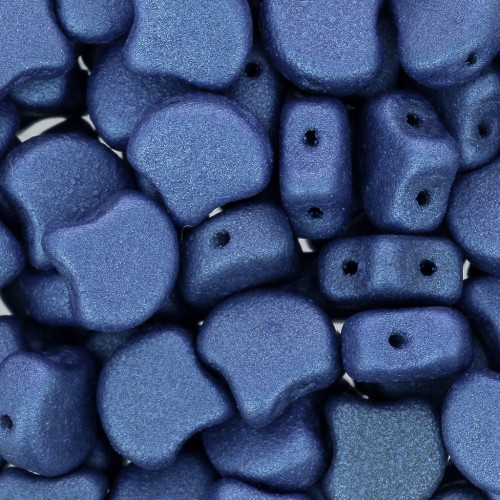 Perles en verre Ginko Duo 2 trous 7.5x7.5 mm - Metallic Suede Blue x10g