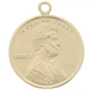 Breloque pièce de monnaie 16mm - 1 Cent - Argent 925 Doré à l'or fin x1