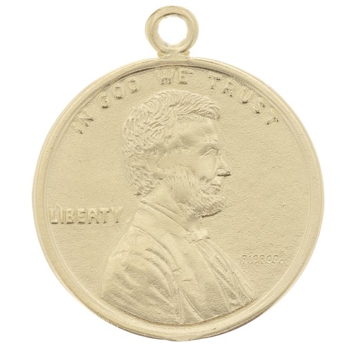 Breloque pièce de monnaie 16mm - 1 Cent - Argent 925 Doré à l'or fin x1