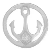 Breloque ronde motif ancre avec oxyde de zirconium 10 mm - Argent 925 - Crystal x1