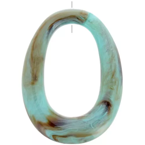 Pendentif ovale évidé en résine opaque 44x33 mm - Turquoise marbré x1
