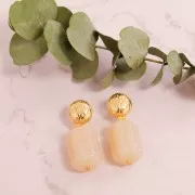 Perle tube striée 25x18 mm en résine opaque - Beige x1