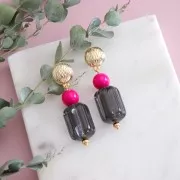 Perle tube striée 25x18 mm en résine transparente - Gris foncé x1