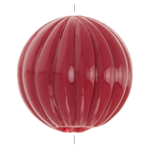 Perle ronde striée en résine opaque 14 mm - Rouge foncé x1