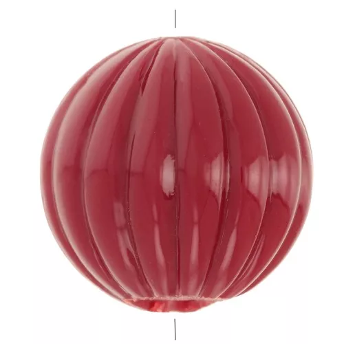 Perle ronde striée en résine opaque 14 mm - Rouge foncé x1