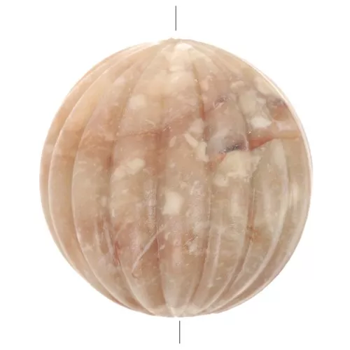 Perle ronde striée en résine opaque 16 mm - Beige marbré x1
