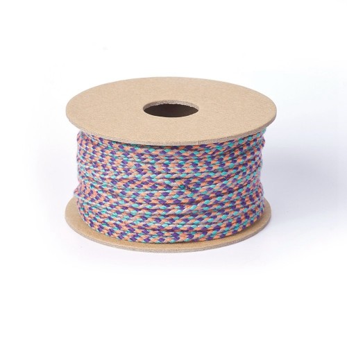 Cordon en coton tressé 2 mm - Turquoise - Orange - Violet - Gris Clair x1m